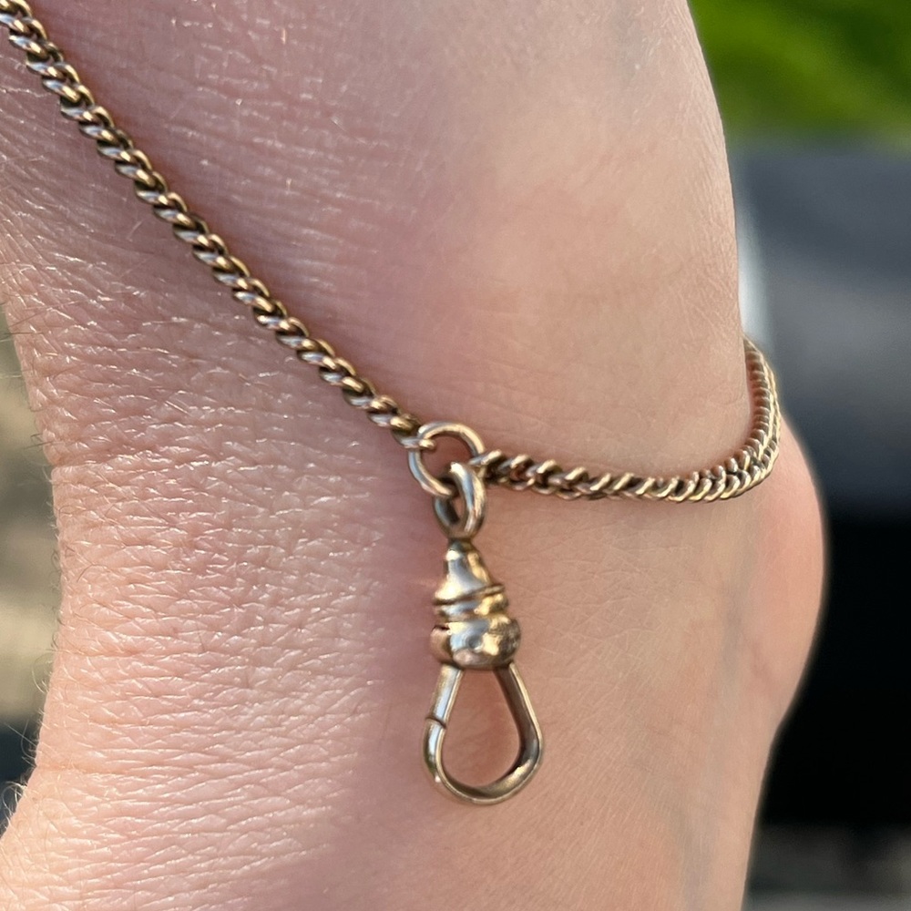 Vintage Gold Filled Curb Watch Chain with Horseshoe Opal Slide Charm- 24” - Picture 6 of 12